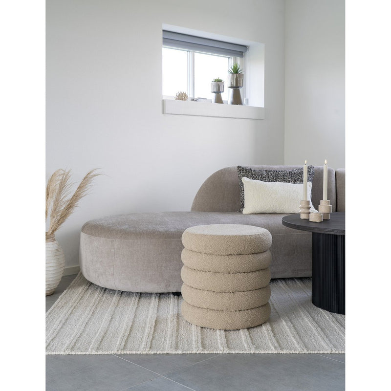 Brooklyn Poef - MDF, Grenenhout, Schuim, Polyester, Beige - Ø44x44 cm - Chic Choice