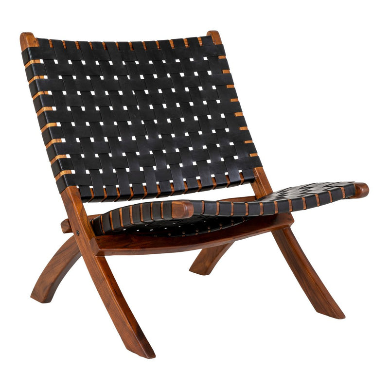 Perugia Klapstoel - Teakhout, Leer, Zwart - 66x74x73 cm - Chic Choice