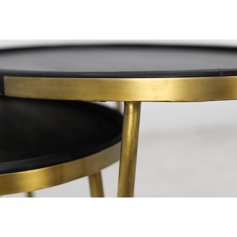 2 Delige salontafel set Paulson - mangohout/antiek goud - Chic Choice
