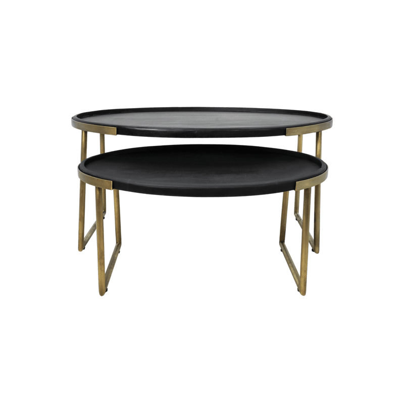 2 Delige salontafel set Paulson - mangohout/antiek goud - Chic Choice
