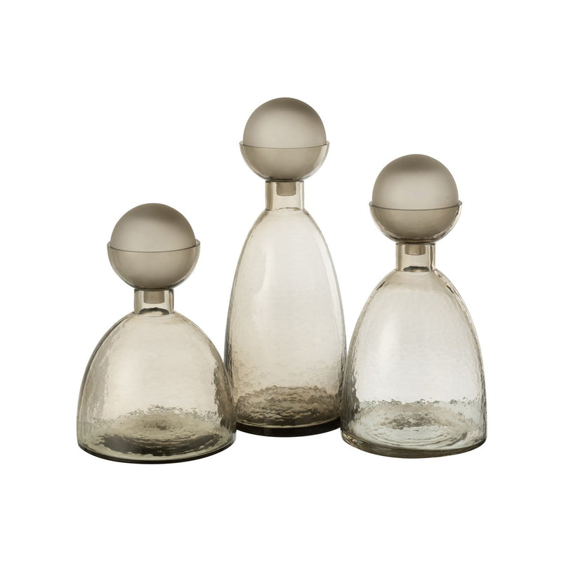 J-Line Vaas Fles+Dop Yara Glas Greige Large - Chic Choice