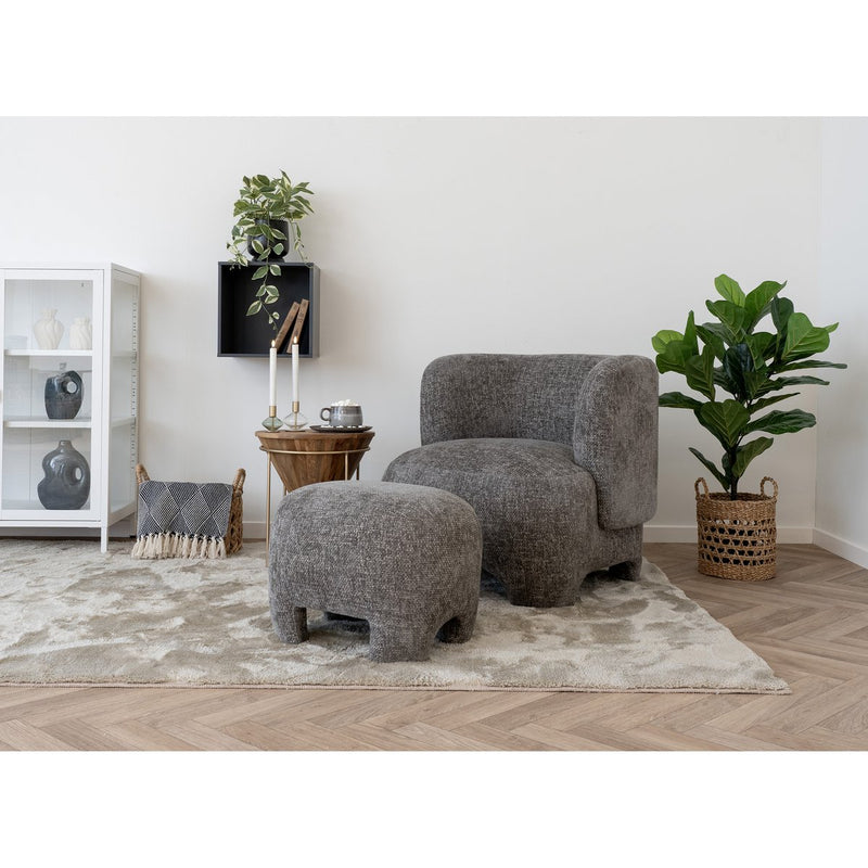 Nazare Pouf - Beige, polyester/schuim/multiplex, 53x41x38 cm - Chic Choice