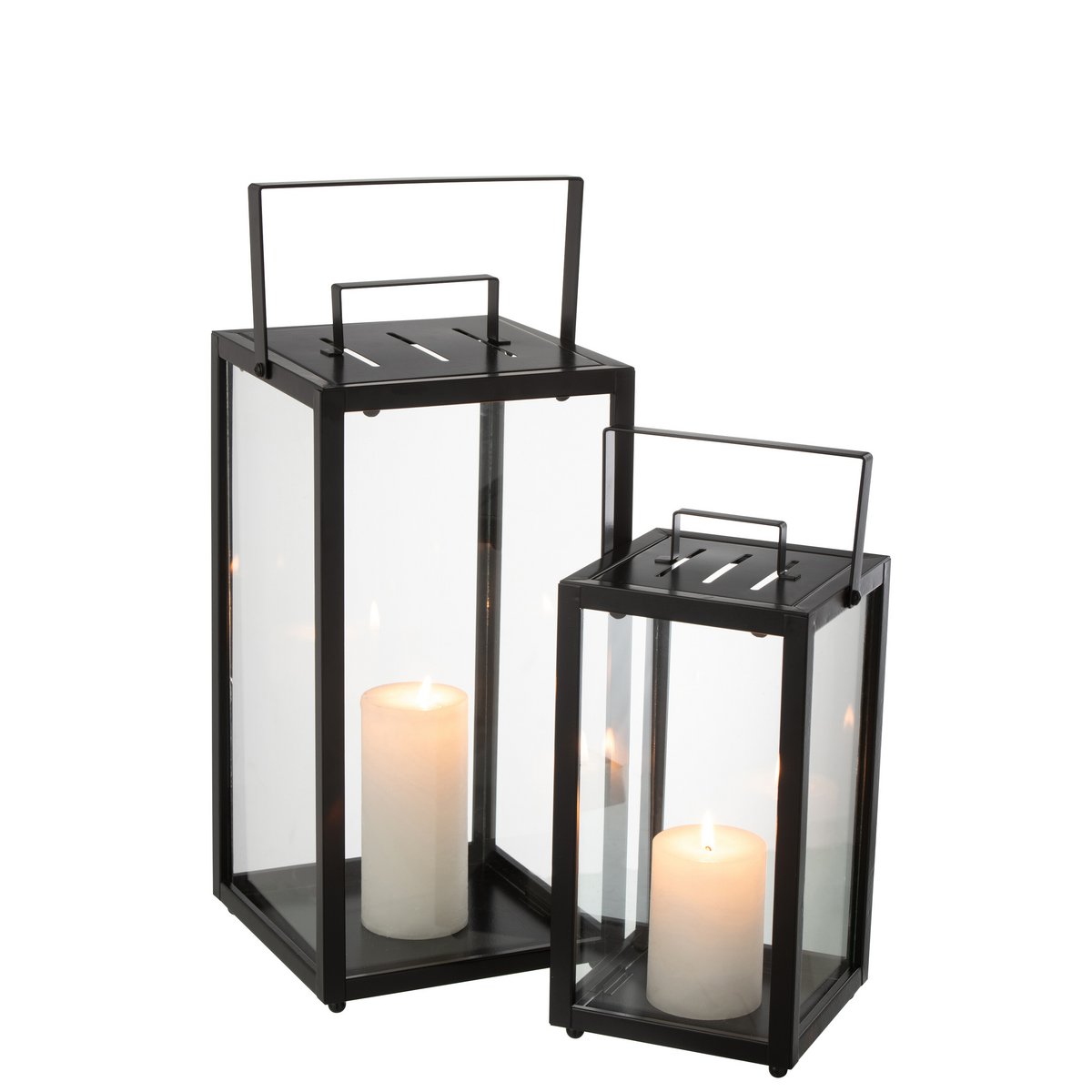J-Line Set Van 2 Lantaarnen Rechthoekig Alo Ijzer/Glas Zwart - Chic Choice