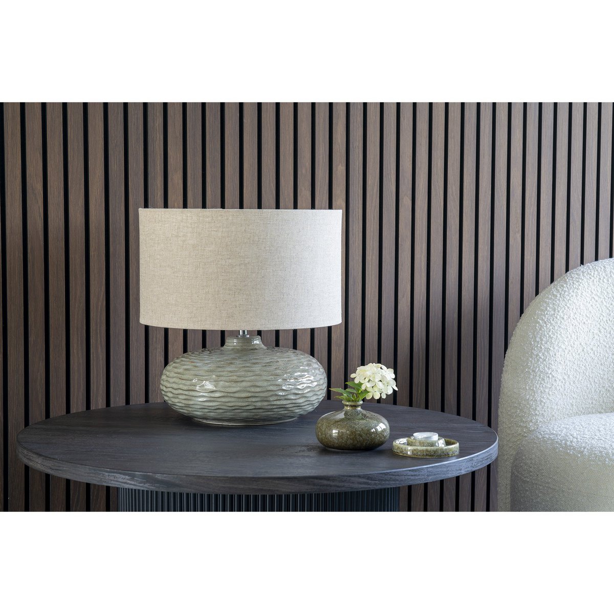 Oldham Tafellamp - Oldham Tafellamp, groen keramiek met lampenkap - Chic Choice