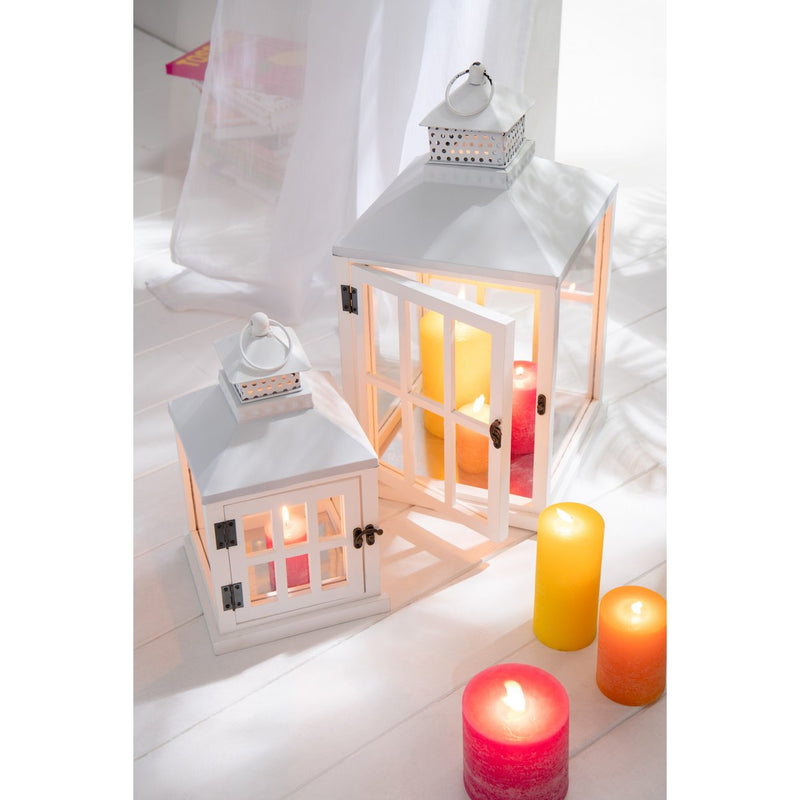 J-Line Set Van Twee Lantaarns Huizen Sparhout/Metaal Wit - Chic Choice