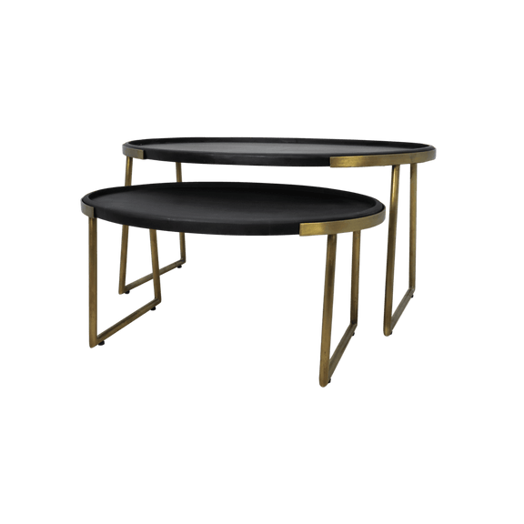 2 Delige salontafel set Paulson - mangohout/antiek goud - Chic Choice