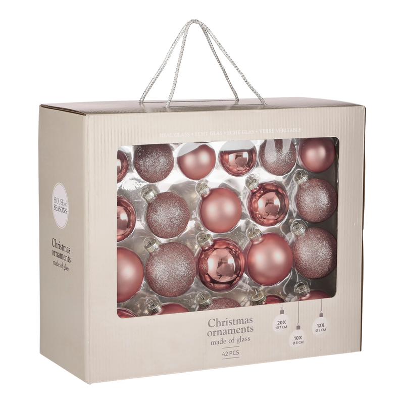 Kerstballen Set - 42 Stuks - Ø7 cm - Glas - Roze
