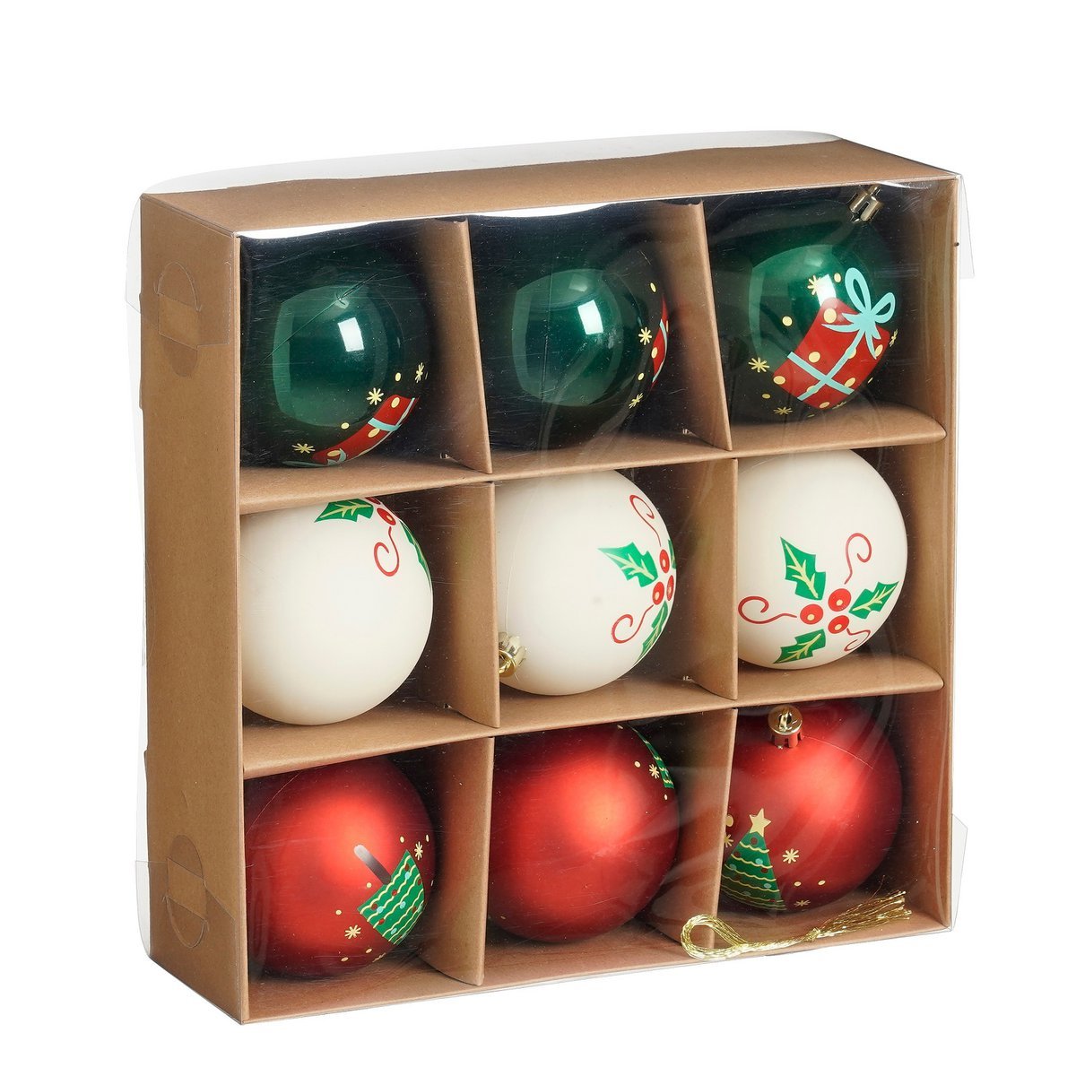Kerstballen Set - 9 Stuks - Ø8 cm - Onbreekbaar - Wit, Rood, Groen