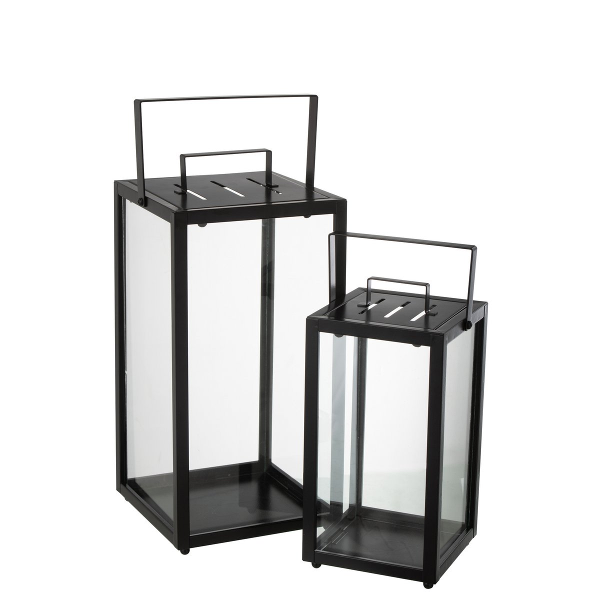 J-Line Set Van 2 Lantaarnen Rechthoekig Alo Ijzer/Glas Zwart - Chic Choice