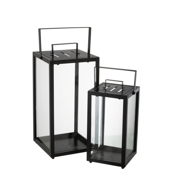 J-Line Set Van 2 Lantaarnen Rechthoekig Alo Ijzer/Glas Zwart - Chic Choice