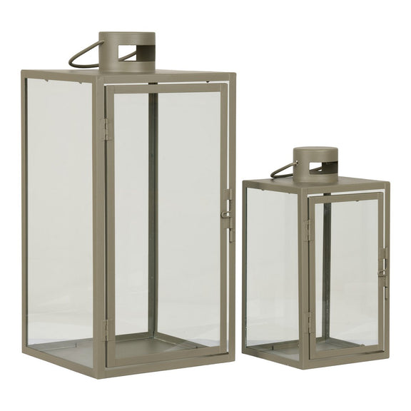 Corfu Lantaarns - Groen, Staal, Glas, 13/19.5x13/19.5x25.5/40 cm - Set van 2 - Chic Choice