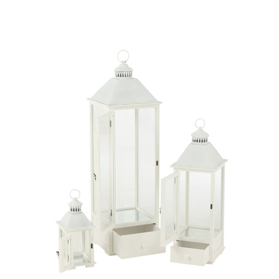 J-Line Set Van Drie Lantaarns Torens Sparhout/Metaal Wit - Chic Choice