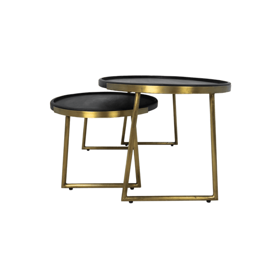 2 Delige salontafel set Paulson - mangohout/antiek goud - Chic Choice