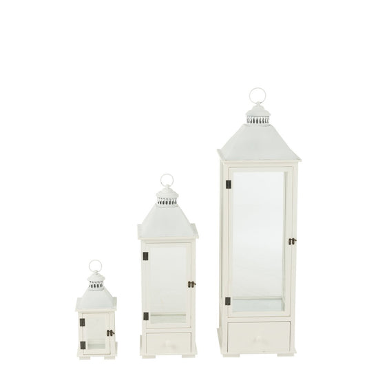 J-Line Set Van Drie Lantaarns Torens Sparhout/Metaal Wit - Chic Choice