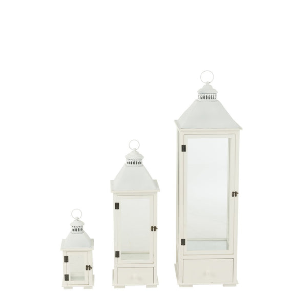 J-Line Set Van Drie Lantaarns Torens Sparhout/Metaal Wit - Chic Choice