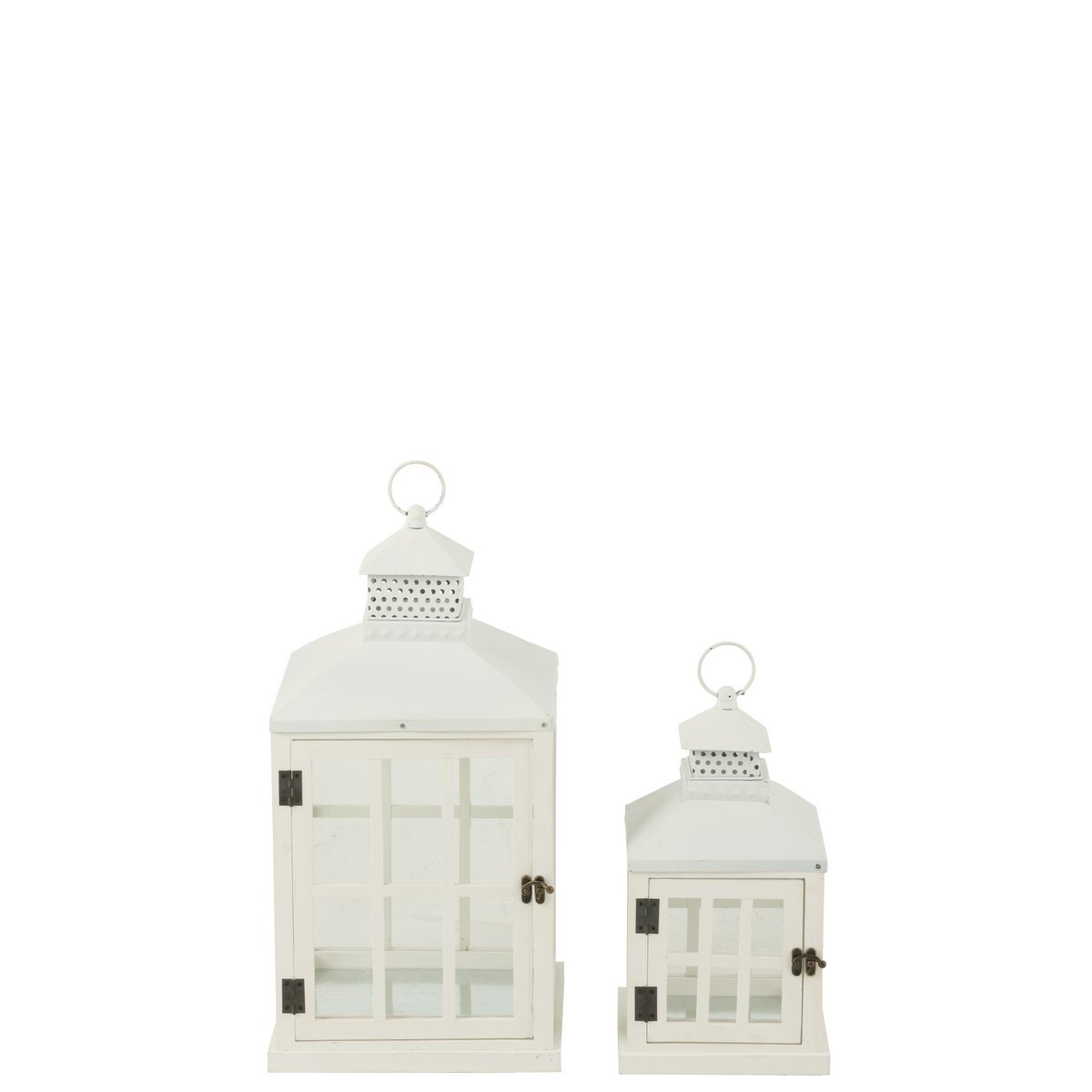 J-Line Set Van Twee Lantaarns Huizen Sparhout/Metaal Wit - Chic Choice
