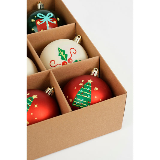 Kerstballen Set - 9 Stuks - Ø8 cm - Onbreekbaar - Wit, Rood, Groen