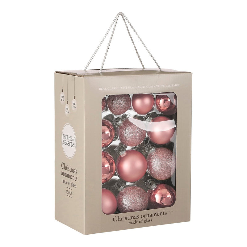 Kerstballen Set - 26 Stuks - Ø7 cm - Glas - Roze