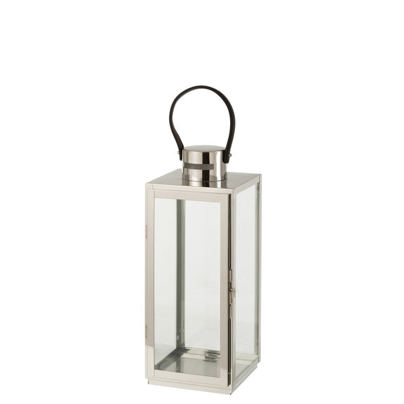 J-Line Llantaarn Vierkant - metaal/glas - zilver - Chic Choice