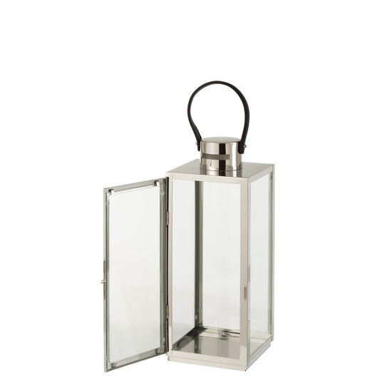 J-Line Llantaarn Vierkant - metaal/glas - zilver - Chic Choice