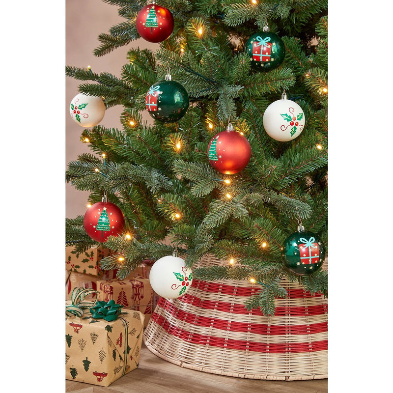 Kerstballen Set - 9 Stuks - Ø8 cm - Onbreekbaar - Wit, Rood, Groen