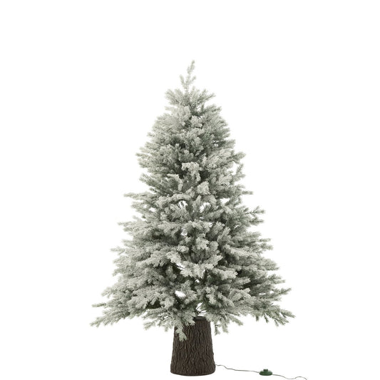 J-Line Kerstboom 600 Led Houten Basis Besneeuwd Kunstmatig Donkergroen