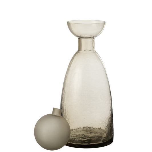 J-Line Vaas Fles+Dop Yara Glas Greige Large - Chic Choice