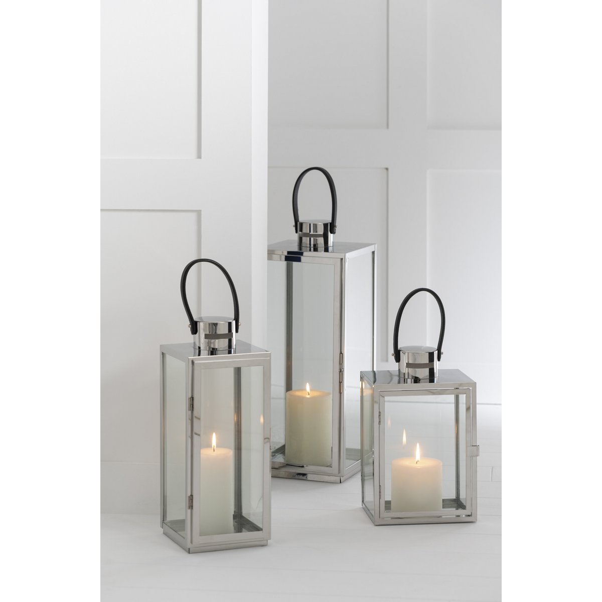 J-Line Llantaarn Vierkant - metaal/glas - zilver - Chic Choice