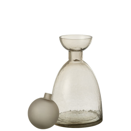 J-Line Vaas Fles+Dop Yara Glas Greige Medium - Chic Choice