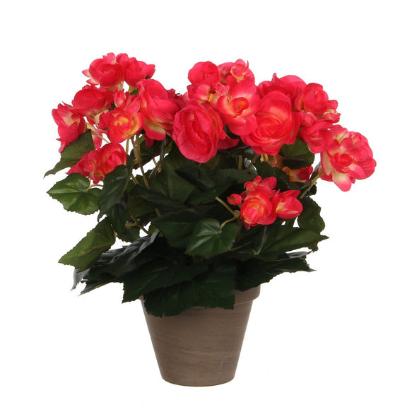 Begonia Kunstplant in Bloempot Stan - H30 x Ø25 cm - Donkerroze - Chic Choice