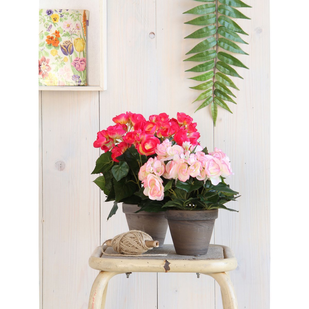 Begonia Kunstplant in Bloempot Stan - H30 x Ø25 cm - Donkerroze - Chic Choice