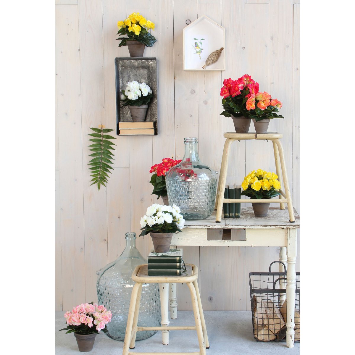 Begonia Kunstplant in Bloempot Stan - H30 x Ø25 cm - Geel - Chic Choice