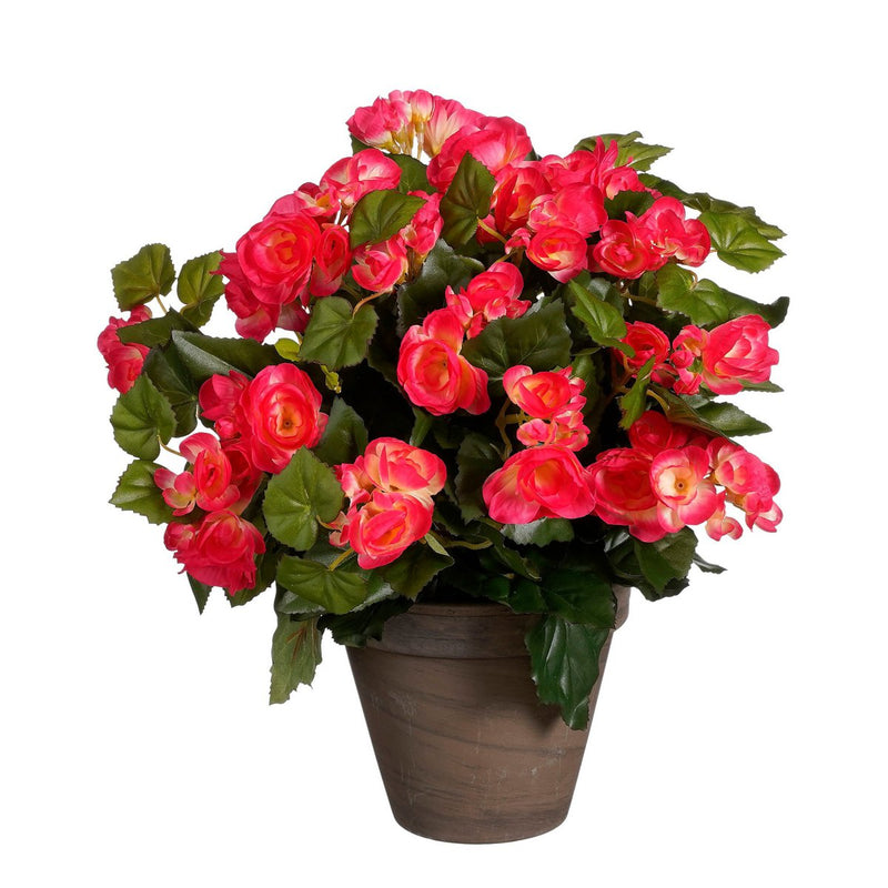 Begonia Kunstplant in Bloempot Stan - H37 x Ø36 cm - Donkerroze - Chic Choice