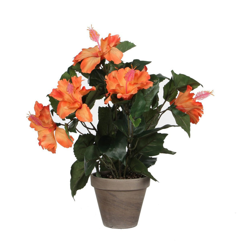 Hibiscus Kunstplant in Bloempot Stan - H40 x Ø30 cm - Oranje - Chic Choice