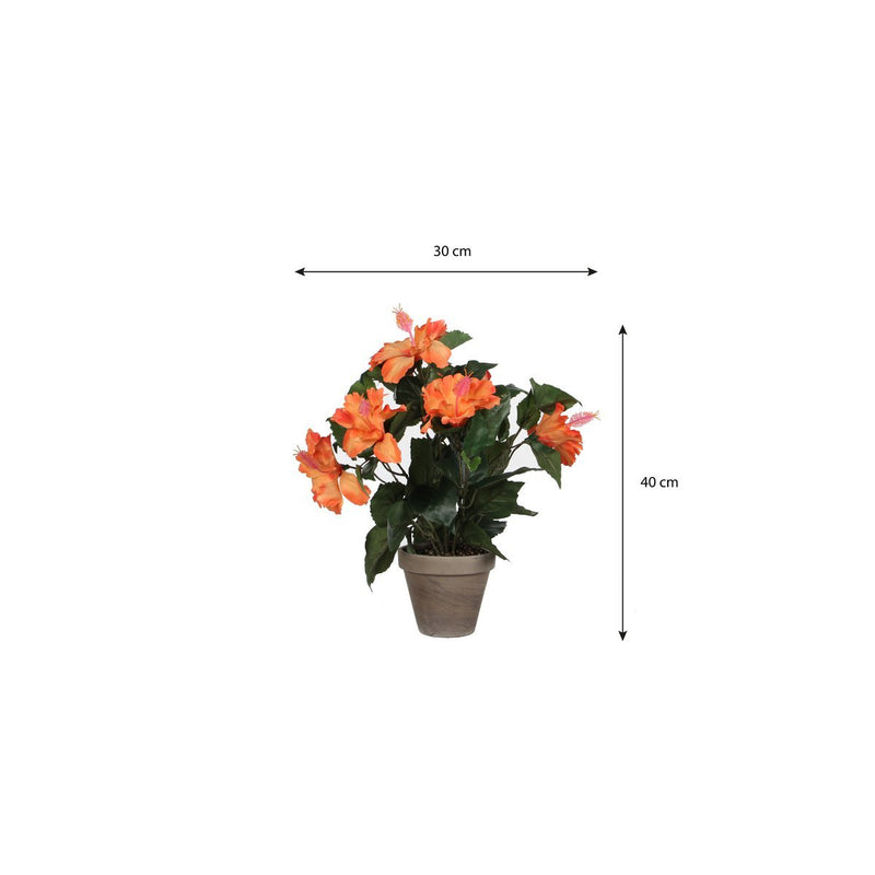 Hibiscus Kunstplant in Bloempot Stan - H40 x Ø30 cm - Oranje - Chic Choice