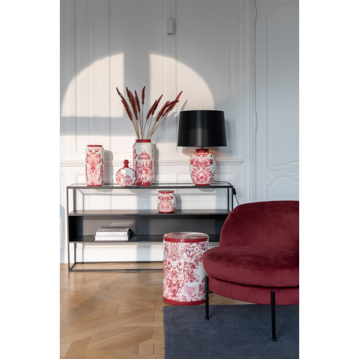 J-Line Loungestoel Rond Textiel/Metaal Steen Rood - Chic Choice