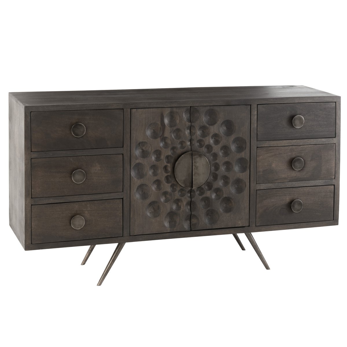 J-line kast Laag Etnisch 2 deuren + 6 laden - hout - bruin - Chic Choice