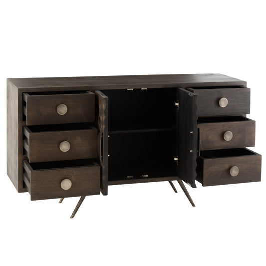 J-line kast Laag Etnisch 2 deuren + 6 laden - hout - bruin - Chic Choice