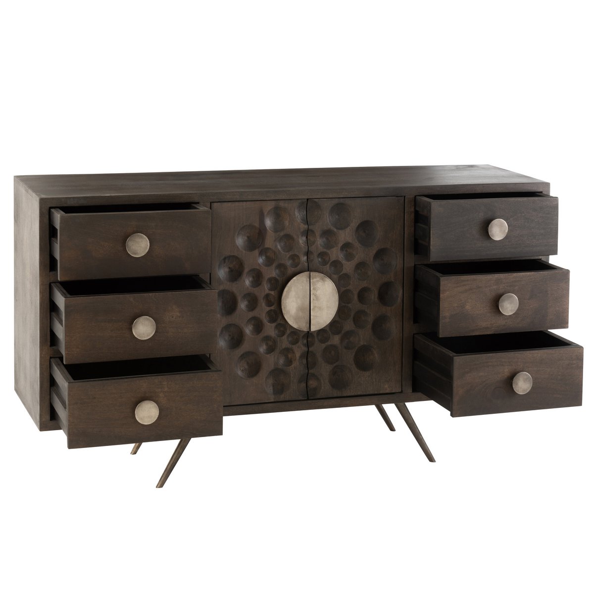 J-line kast Laag Etnisch 2 deuren + 6 laden - hout - bruin - Chic Choice
