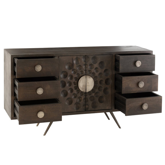 J-line kast Laag Etnisch 2 deuren + 6 laden - hout - bruin - Chic Choice