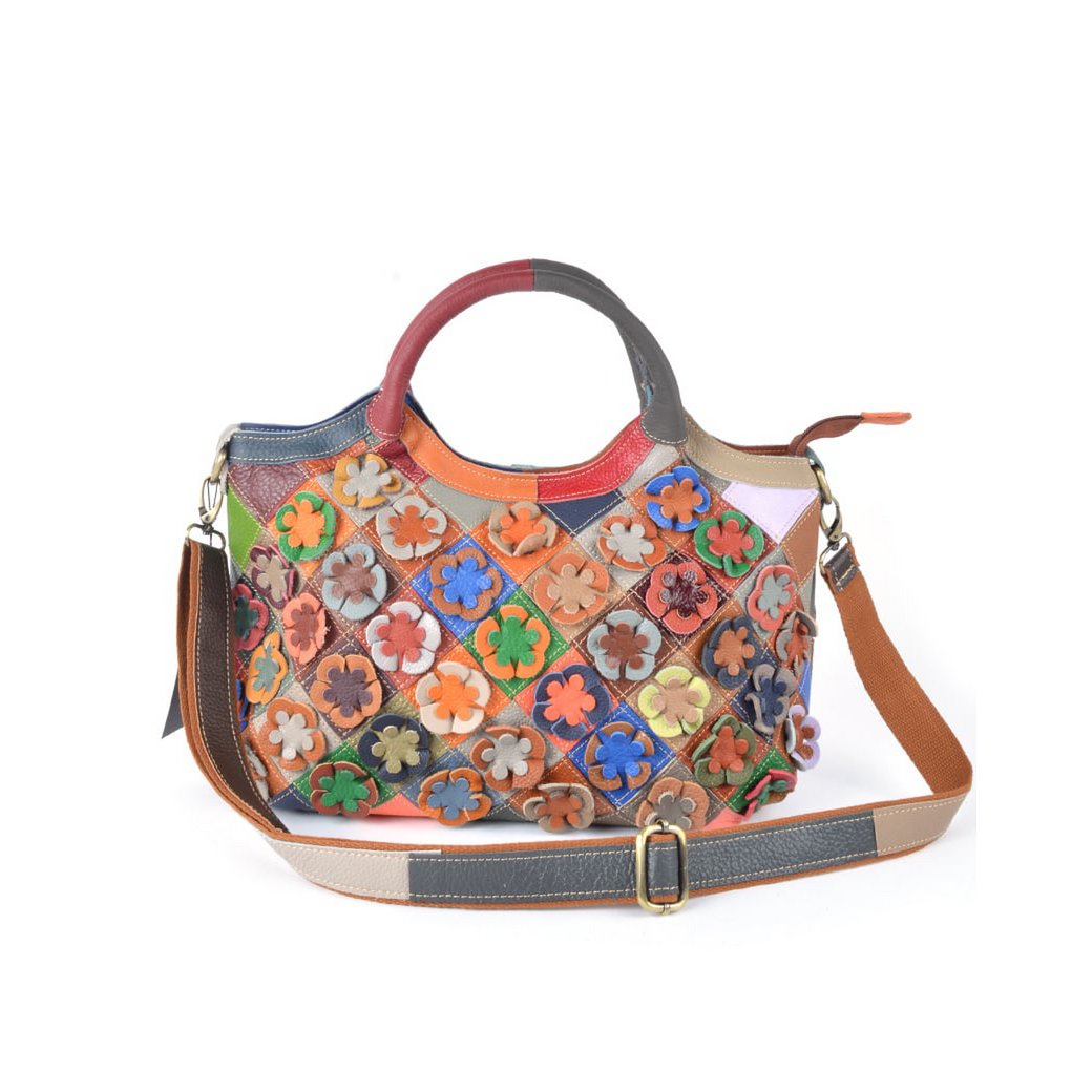 Lederen handtas | Multicolor bloemen geblokt | 552257 - Chic Choice