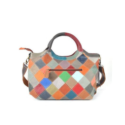 Lederen handtas | Multicolor bloemen geblokt | 552257 - Chic Choice