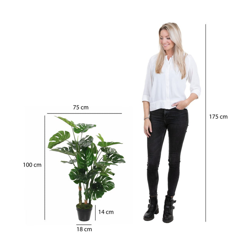 Monstera Kunstplant - H100 x Ø75 cm - Groen - Chic Choice