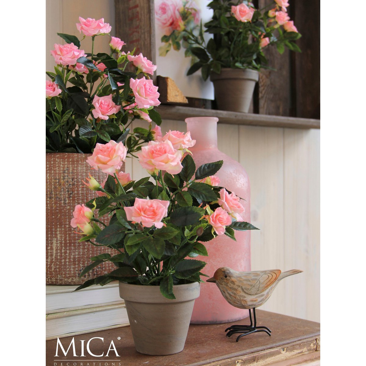 Rozenstruik Kunstplant in Bloempot Stan - H33 x Ø25 cm - Roze - Chic Choice