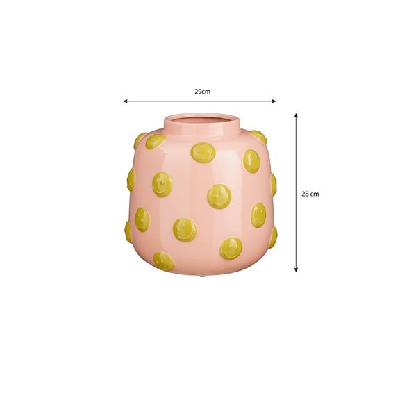 Smiley Vaas - H28 x Ø29 cm - Keramiek - Lichtroze, Oker - Chic Choice