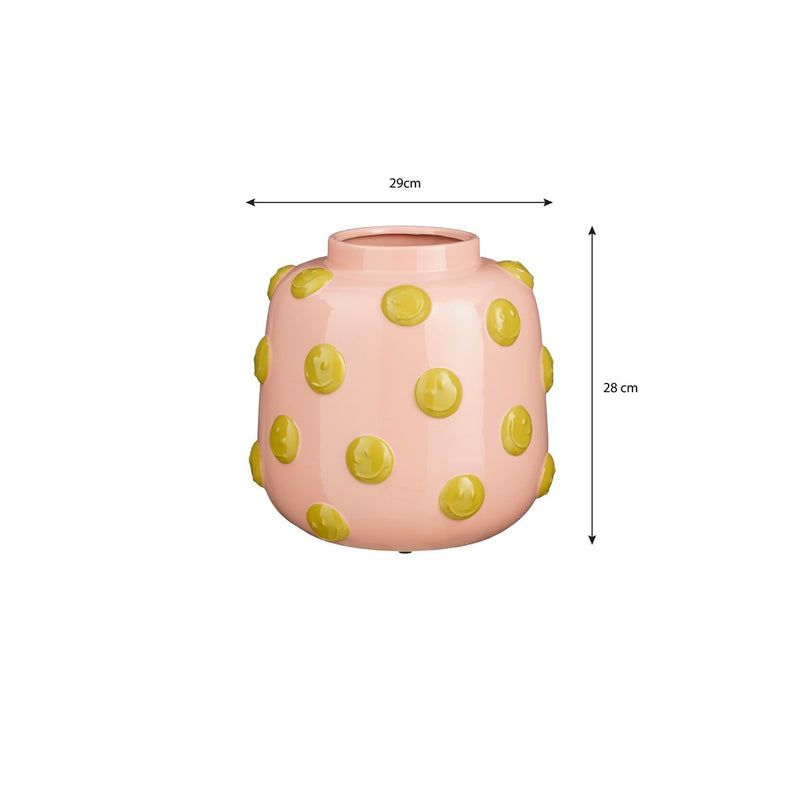 Smiley Vaas - H28 x Ø29 cm - Keramiek - Lichtroze, Oker - Chic Choice