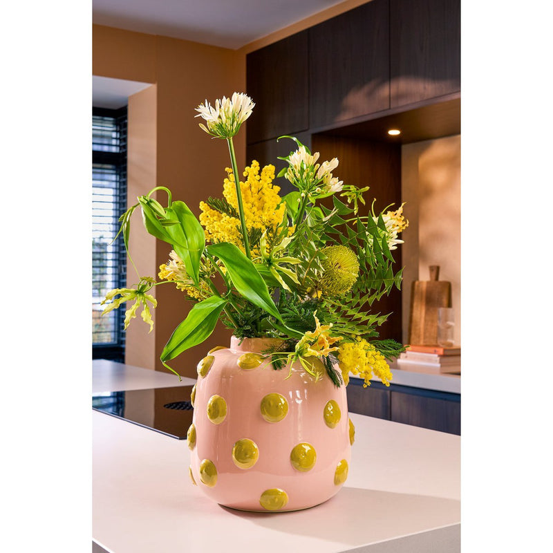 Smiley Vaas - H28 x Ø29 cm - Keramiek - Lichtroze, Oker - Chic Choice