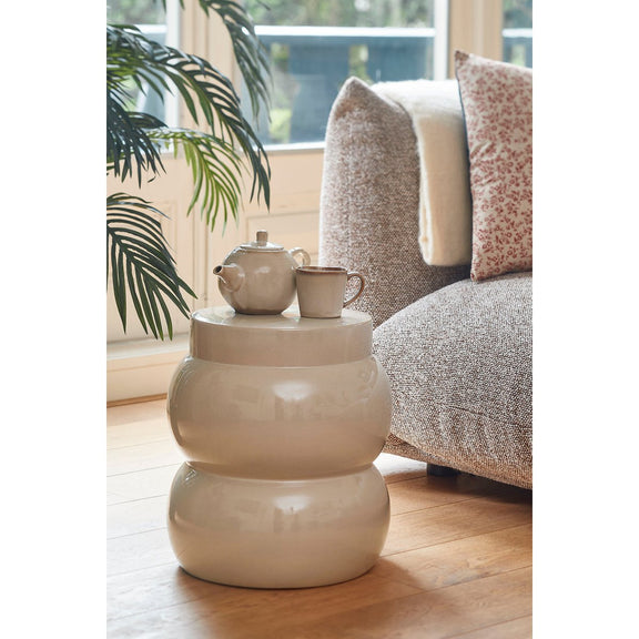 Vendi Bijzettafel - H40 x Ø35 cm - Keramiek - Crème - Chic Choice