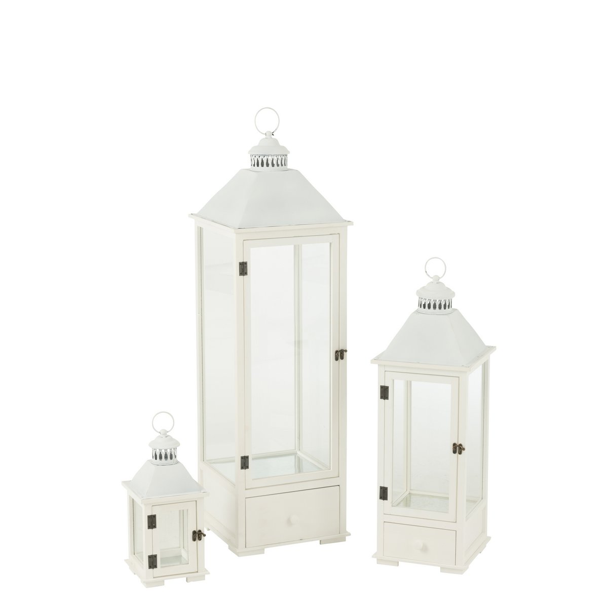 J-Line Set Van Drie Lantaarns Torens Sparhout/Metaal Wit - Chic Choice