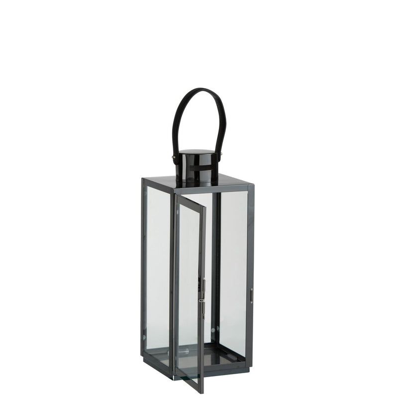 J-Line Lantaarn Vierkant Metaal/Glas Zwart - Chic Choice